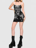 Dark Gothic Skull-Print Spaghetti-Strap Dress