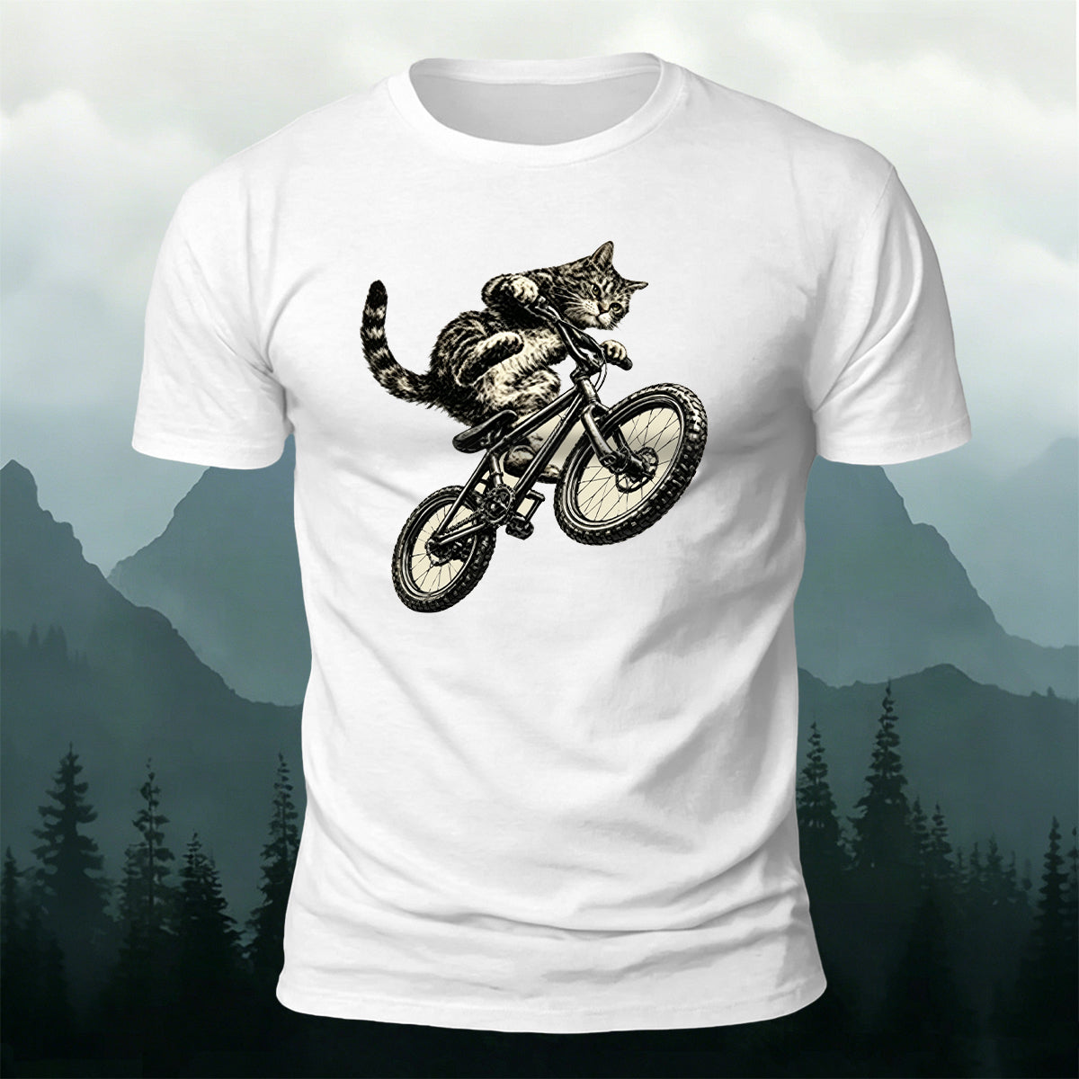 Fun Cat Cycling Casual 100% Cotton T-Shirt