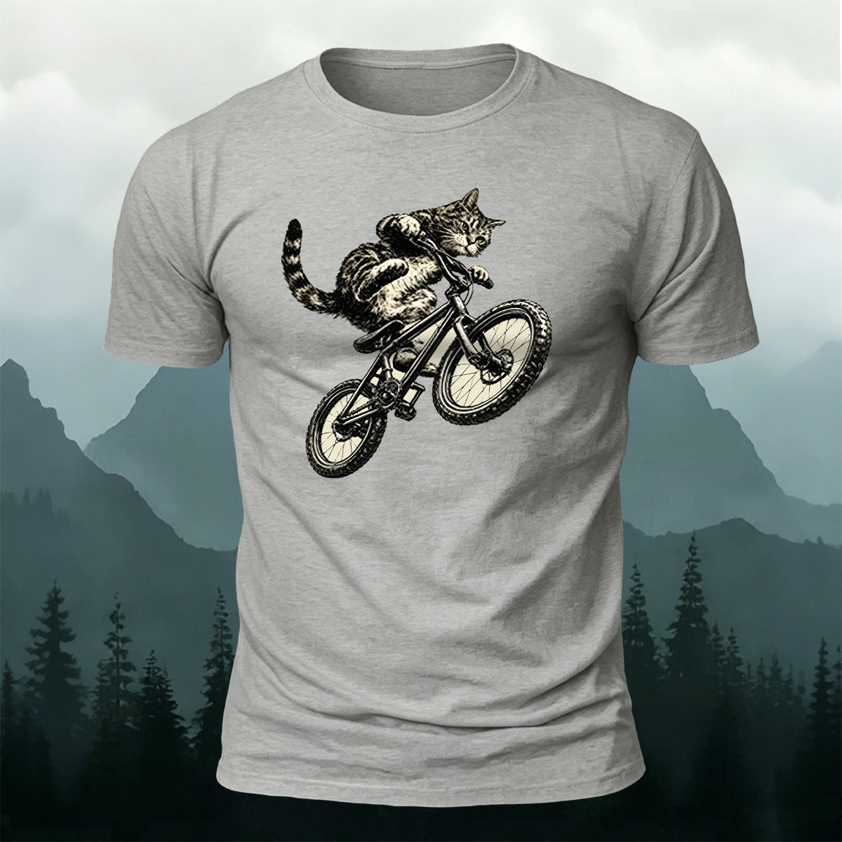 Fun Cat Cycling Casual 100% Cotton T-Shirt