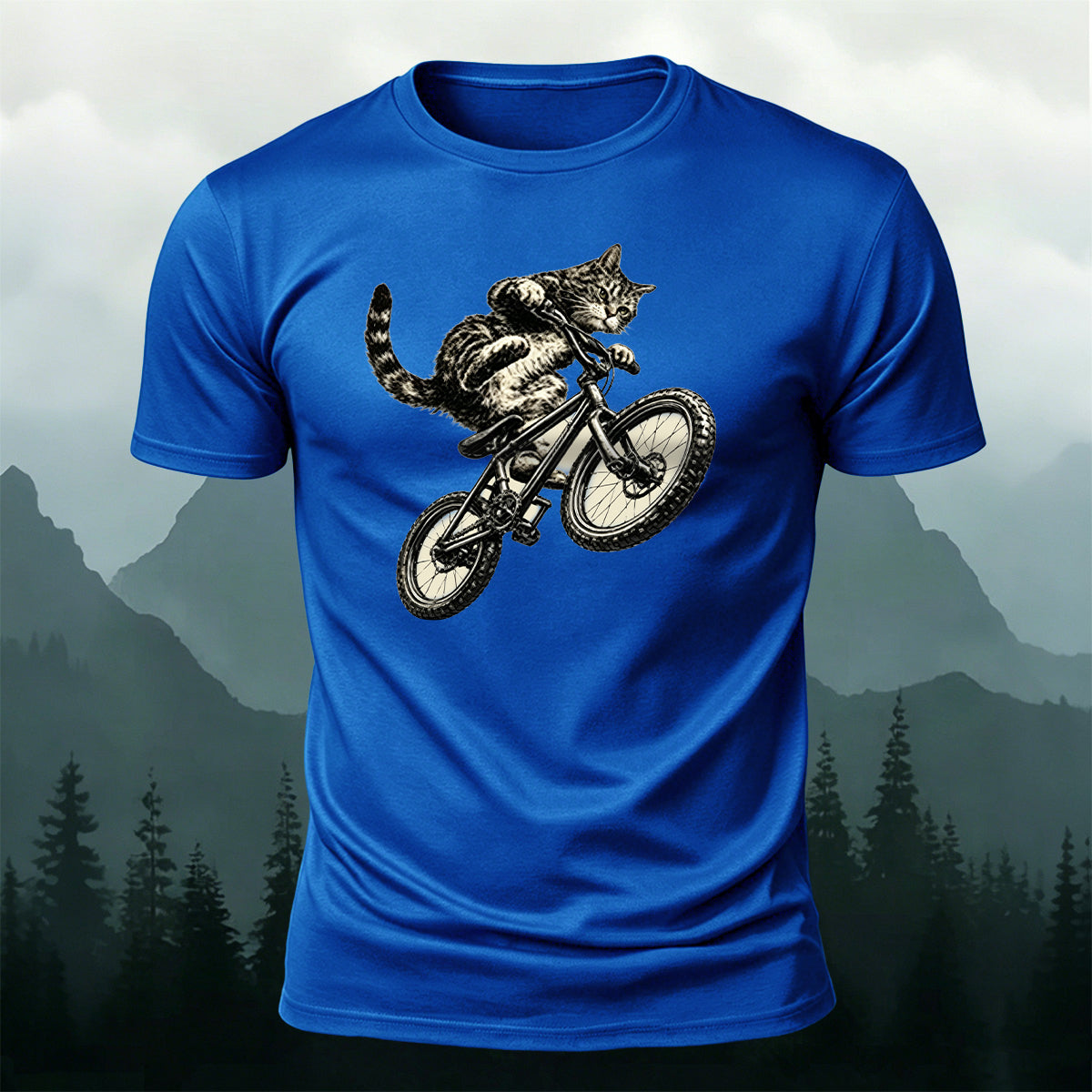 Fun Cat Cycling Casual 100% Cotton T-Shirt