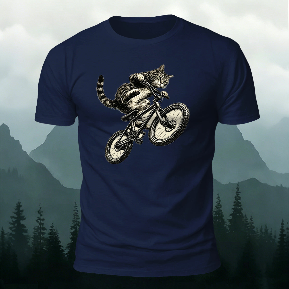 Fun Cat Cycling Casual 100% Cotton T-Shirt