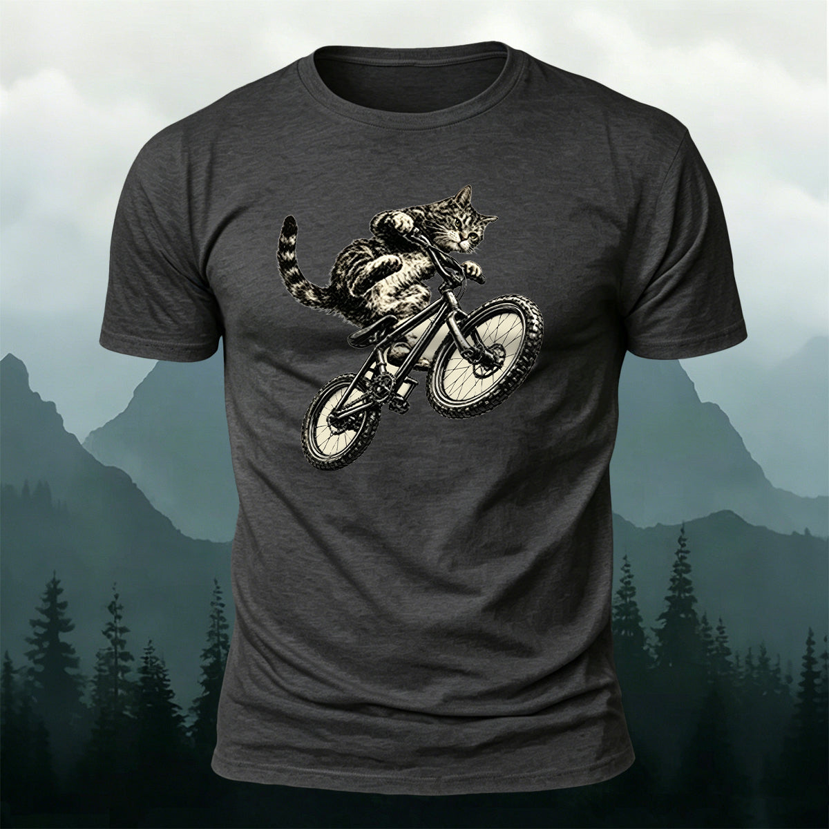 Fun Cat Cycling Casual 100% Cotton T-Shirt
