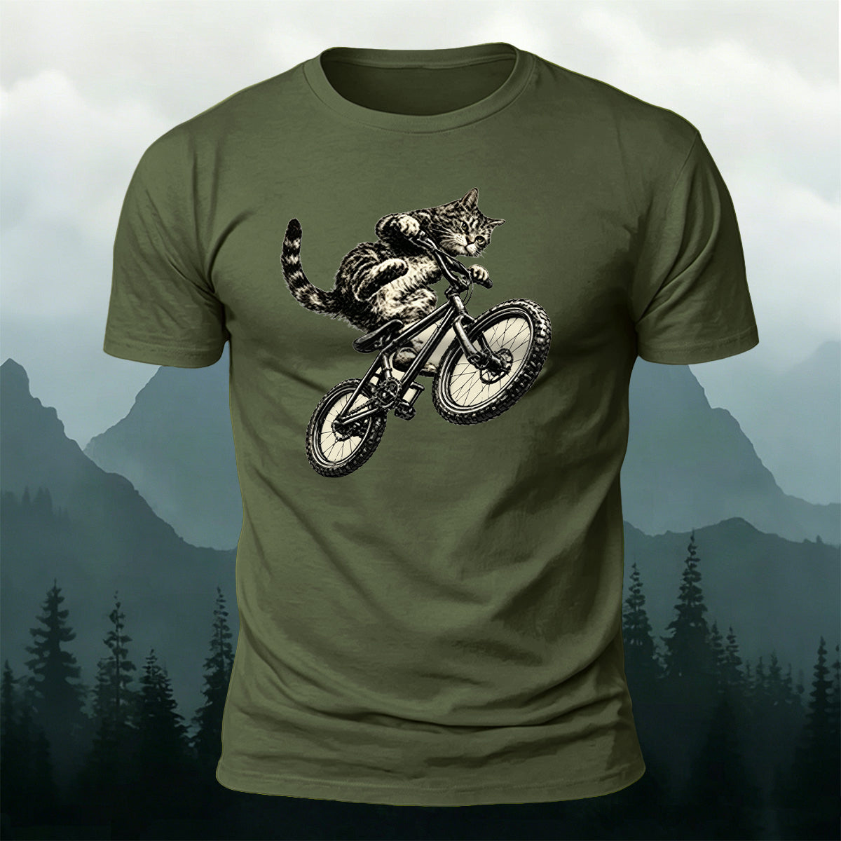 Fun Cat Cycling Casual 100% Cotton T-Shirt