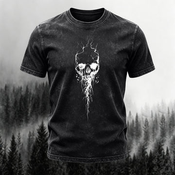 Washed Cotton Skull Print Vintage T-Shirt