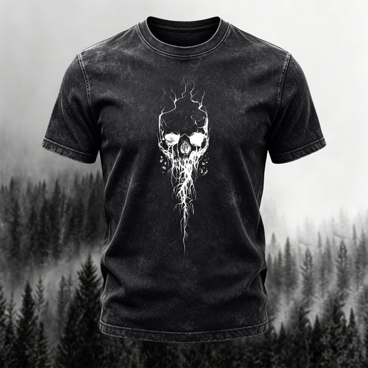 Washed Cotton Skull Print Vintage T-Shirt
