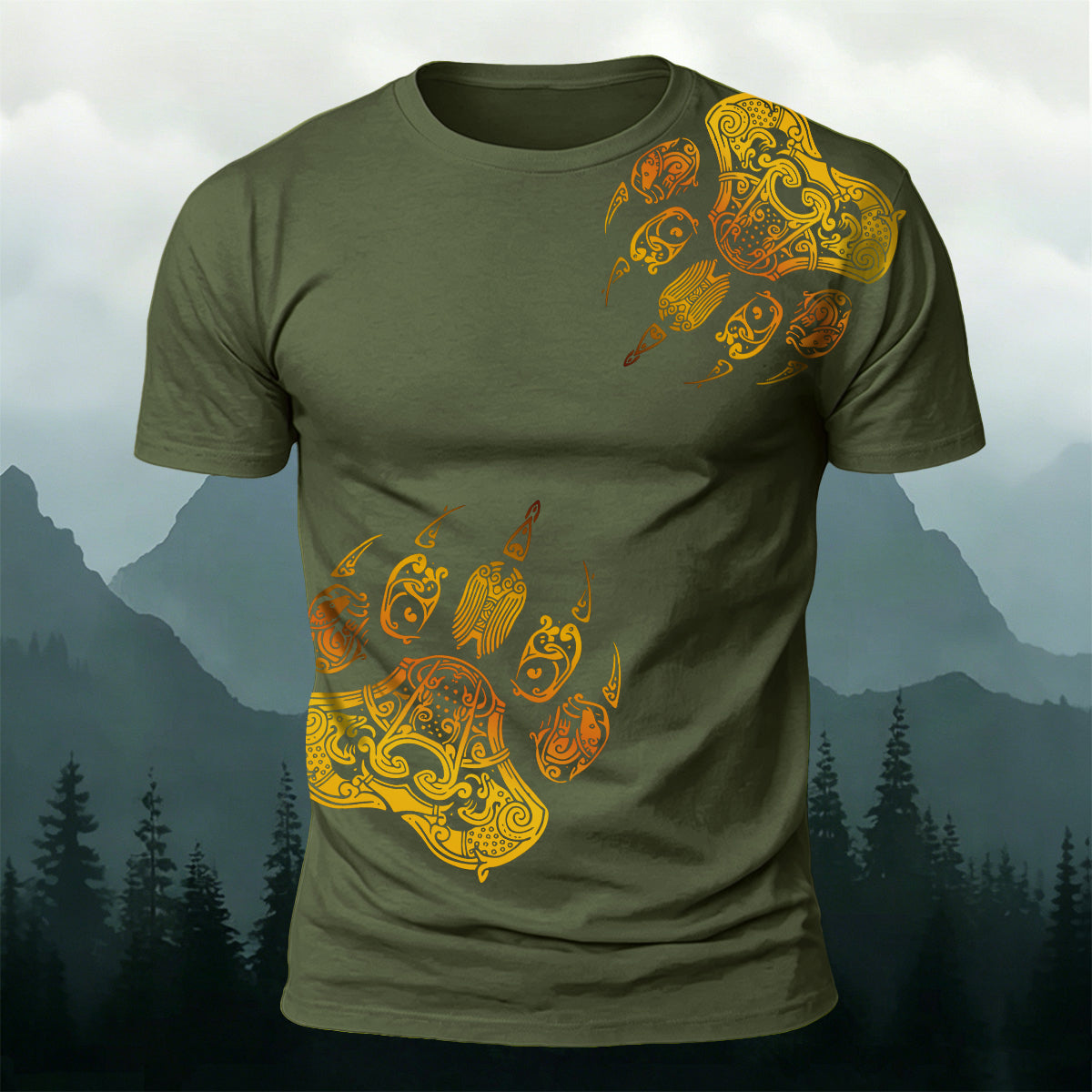 Viking Totem Claw Print Fashion Casual T-Shirt