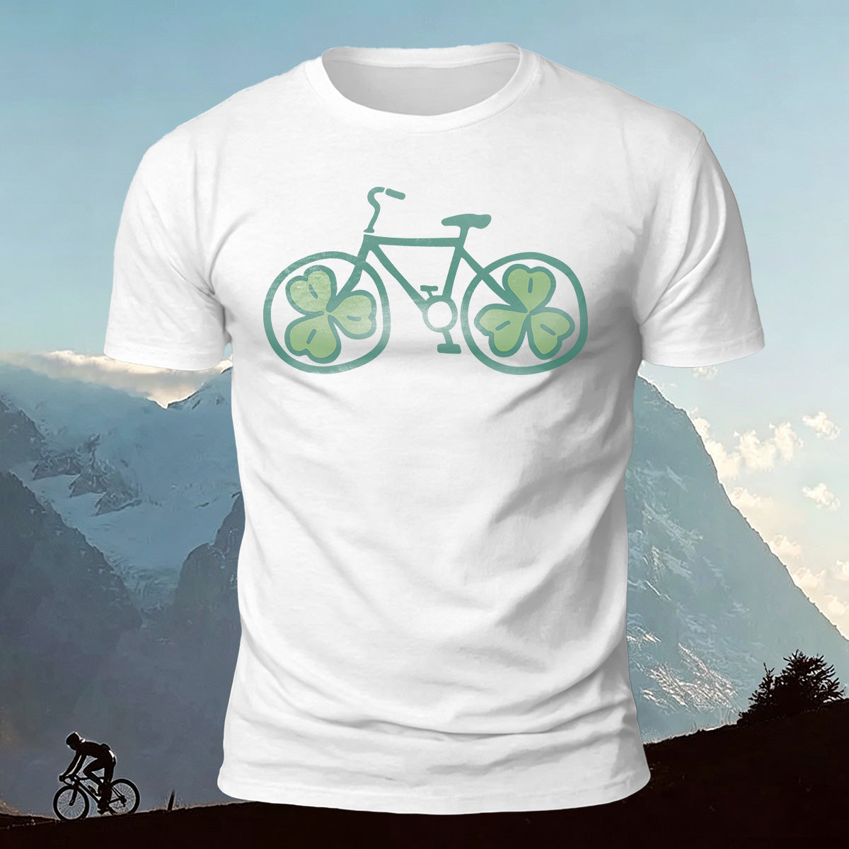 Clover-Printed Roller Bike 100% Cotton Casual T-Shirt