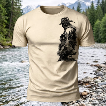 DTG Premium Cotton Man And Bear Printed T-Shirt