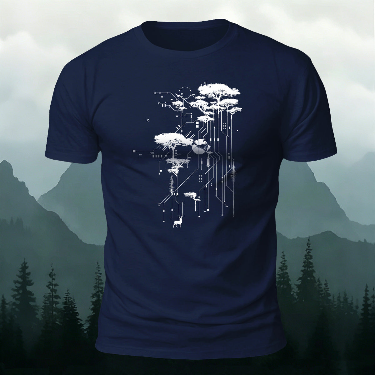 Forest Circuit Print Design 100% Cotton T-Shirt