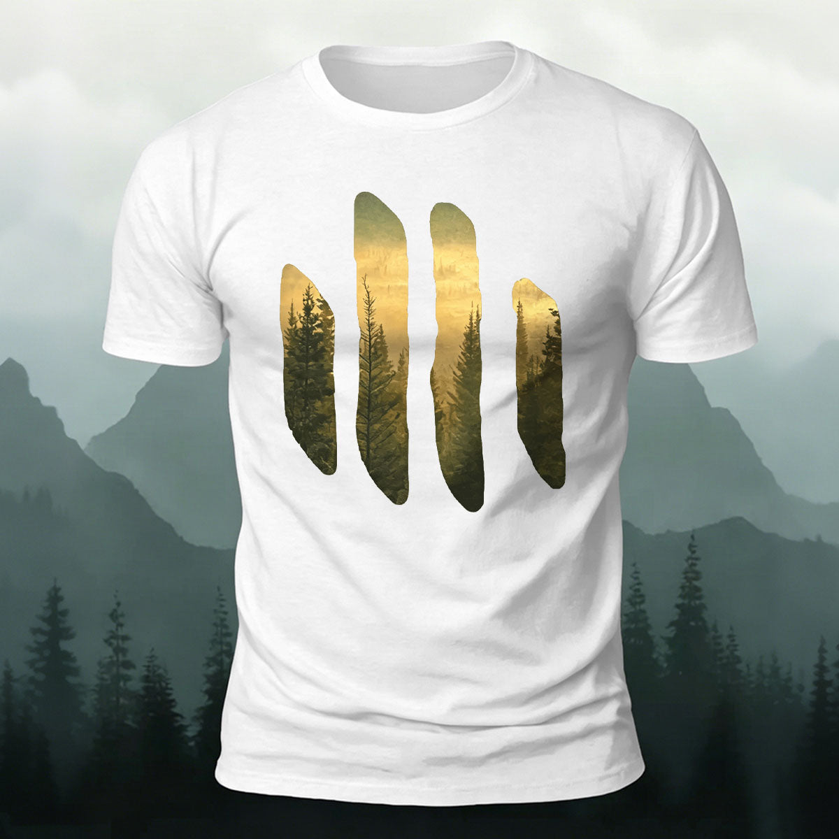 Beautiful Scenery Pattern Retro Casual Cotton T-Shirt White