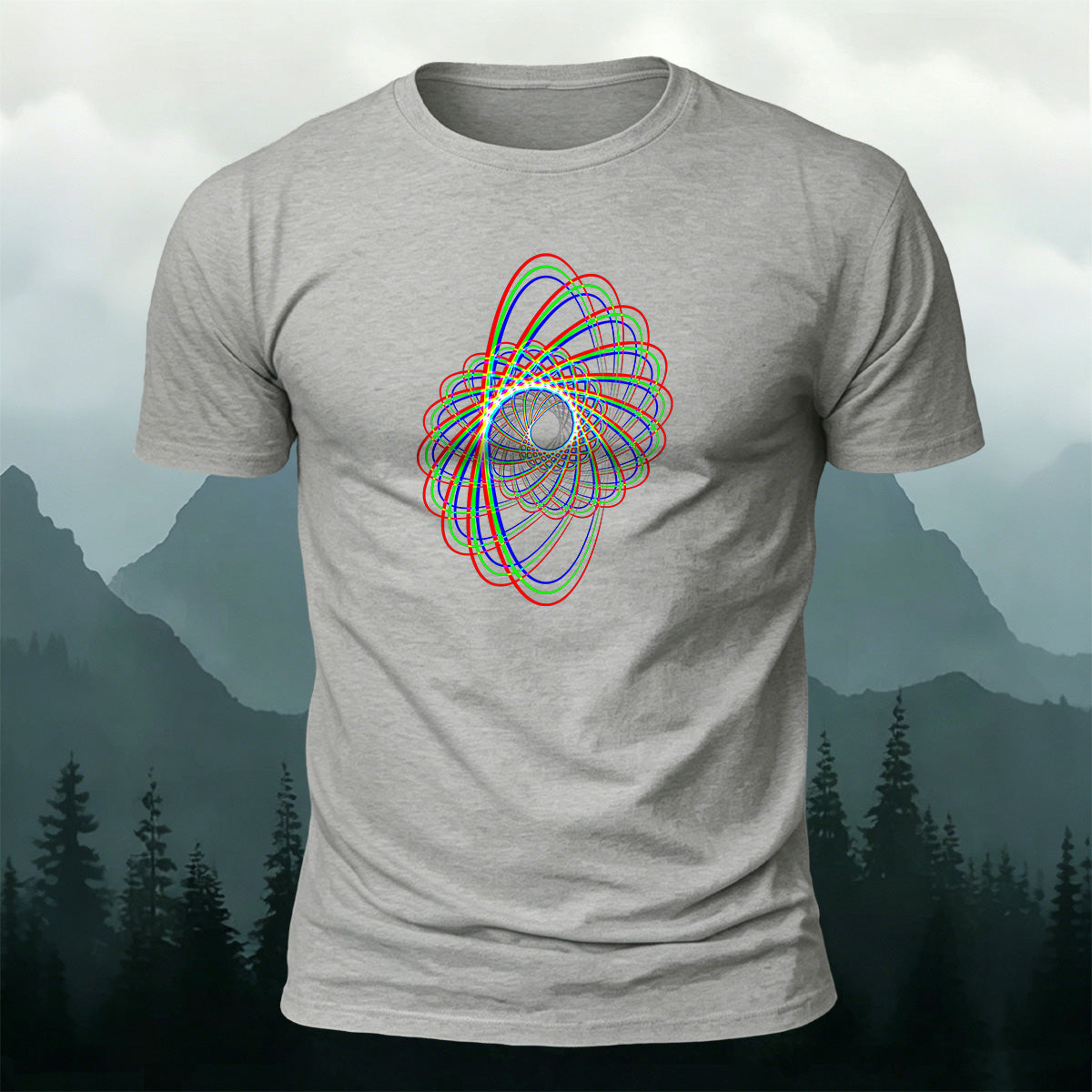 Combed Cotton Colorful Arcs Casual Crew-Neck T-Shirt