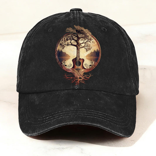 Ancient Forest Tree Guitar Printed Vintage Cap