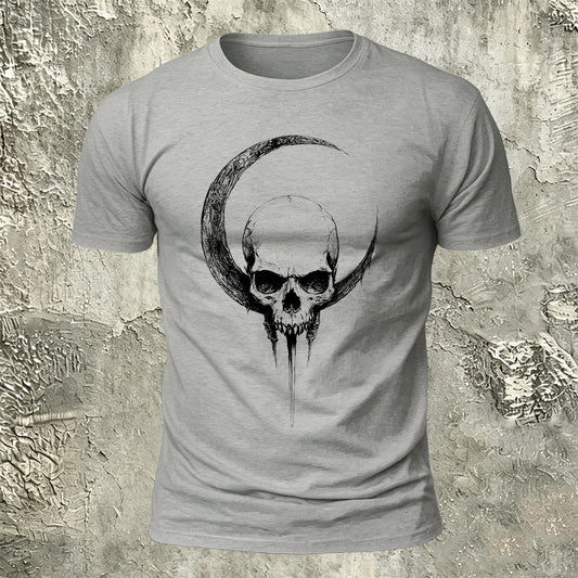 Moon Skull Print Casual 100% Cotton T-Shirt