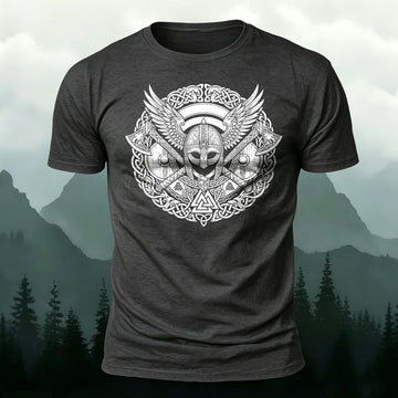 Cotton Dark Retro Viking Print Casual T-Shirt