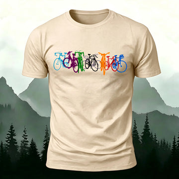 100% Cotton Bicycle Colorful Printed Crew-Neck T-Shirt