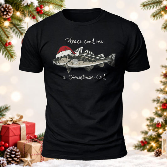 Christmas Cod Fishing Printed Short Sleeve T-Shirt