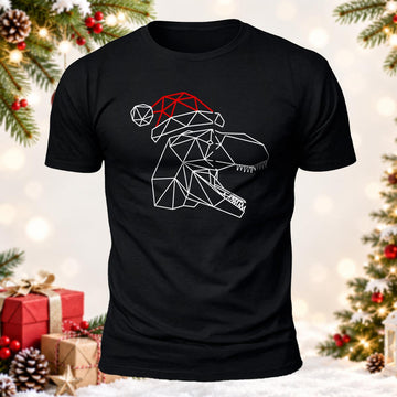 Geometric T-Rex Santa Hat Printed Short Sleeve T-Shirt