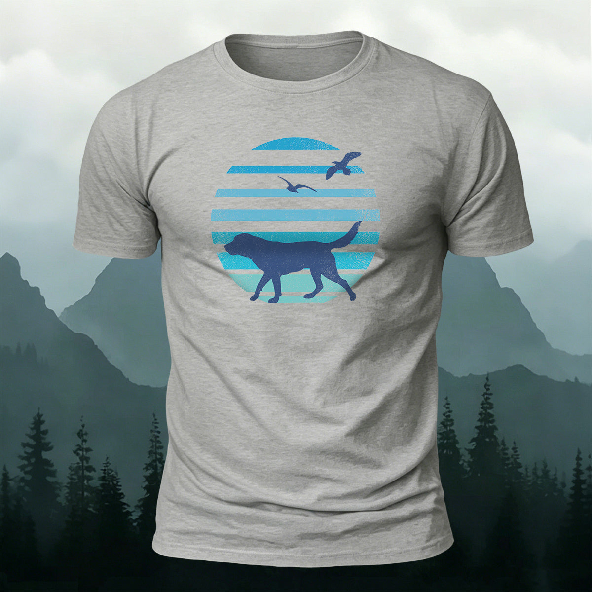 Cotton Circular Dog Silhouette Print Round-Neck T-Shirt