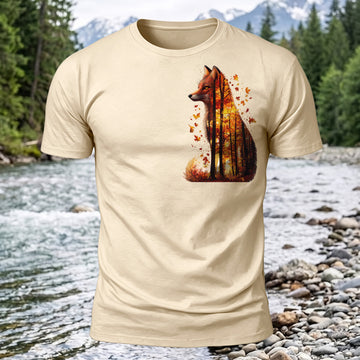 DTG Fallen Leaves Fox Printed Short Sleeve T-Shirt