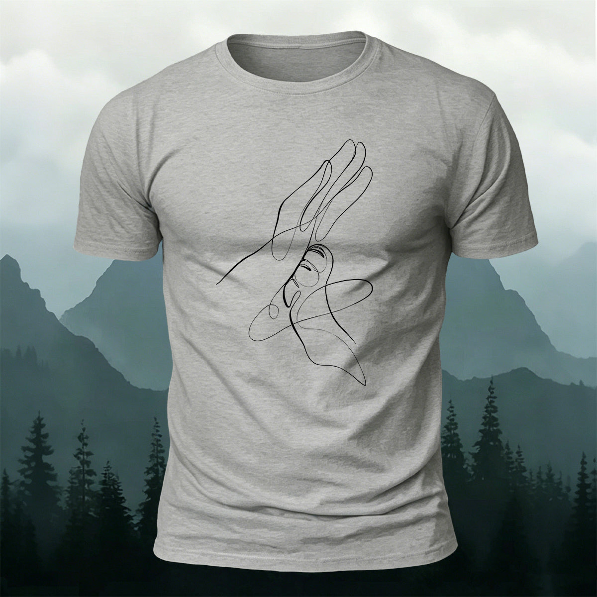 Combed Cotton Artistic Line Drawing Crew Neck T-Shirt