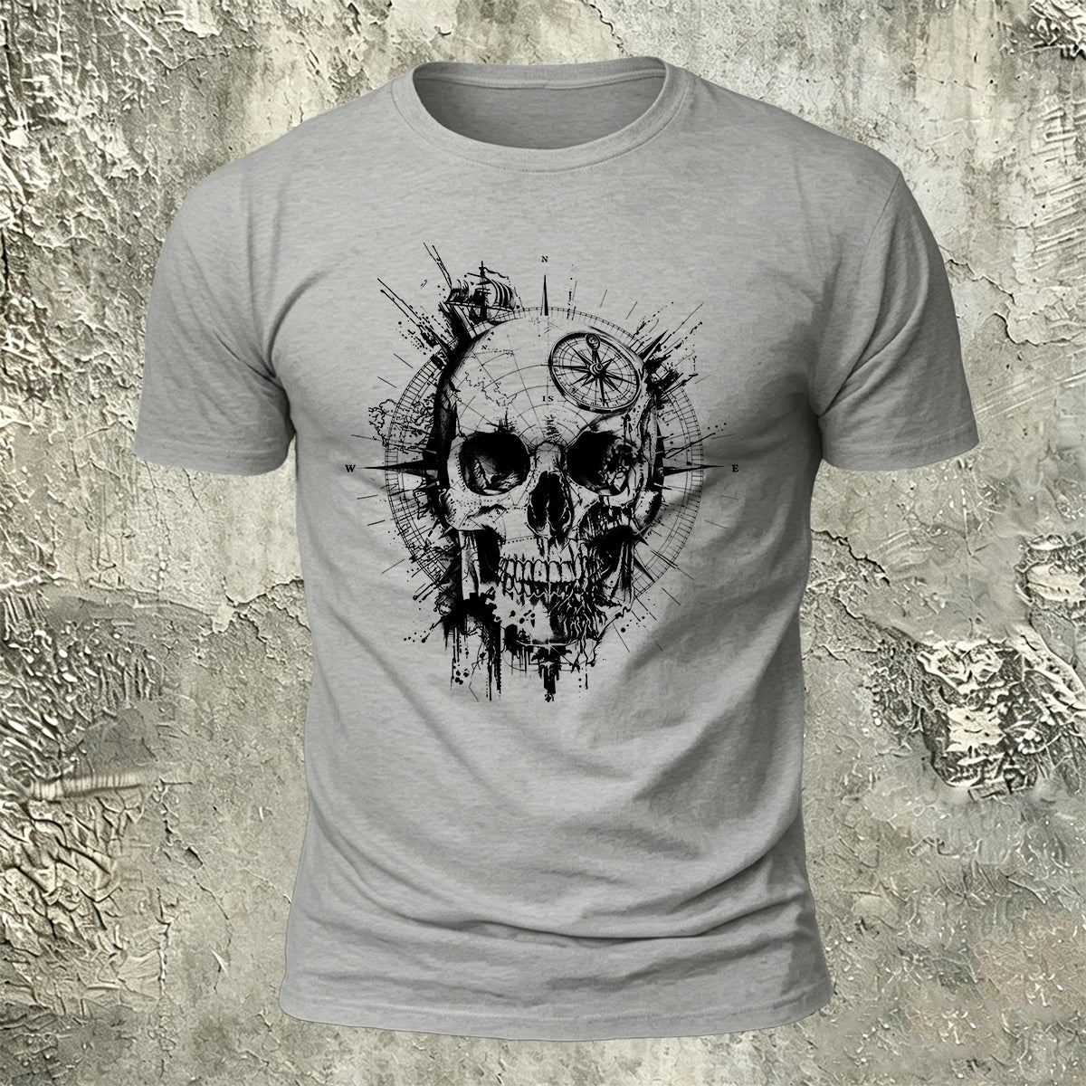 Nautical Compass Skull Retro Casual Breathable Tee