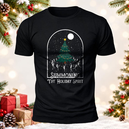 Summoning Holiday Spirit Skeletons Printed Short Sleeve T-Shirt