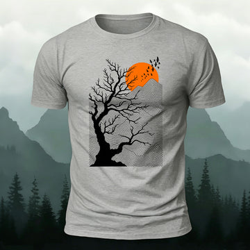 Combed Cotton Sunset Tree Casual T-Shirt