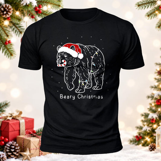 Beary Christmas Bear Printed Short Sleeve T-Shirt