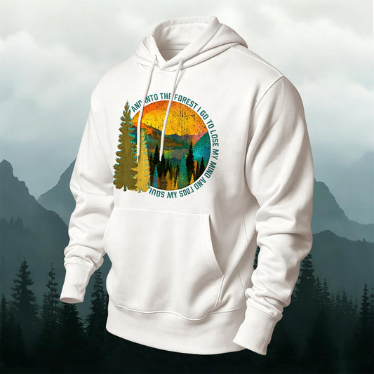 Cotton-Blend Forest-Themed Print Casual Hoodie