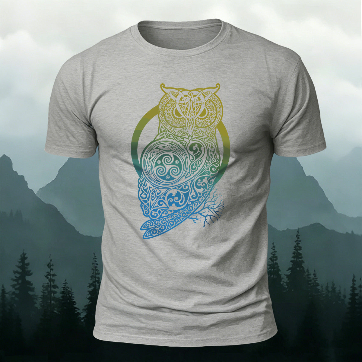 Viking Mythology Owl Print Casual Cotton T-Shirt