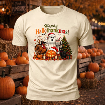 Happy Hallothankmas Printed Short Sleeve T-Shirt