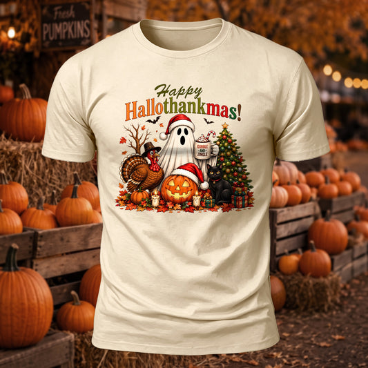 Happy Hallothankmas Printed Short Sleeve T-Shirt