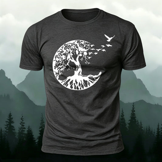Combed Cotton Nature Silhouette-Print Casual T-Shirt