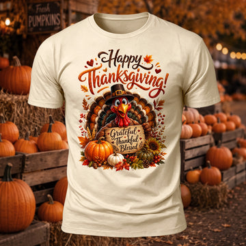 Happy Thanksgiving Printed Short Sleeve T-Shirt