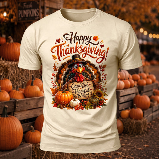 Happy Thanksgiving Printed Short Sleeve T-Shirt