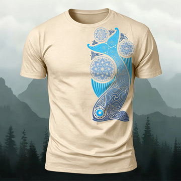 Fish Viking Totem Printed Short Sleeve T-Shirt
