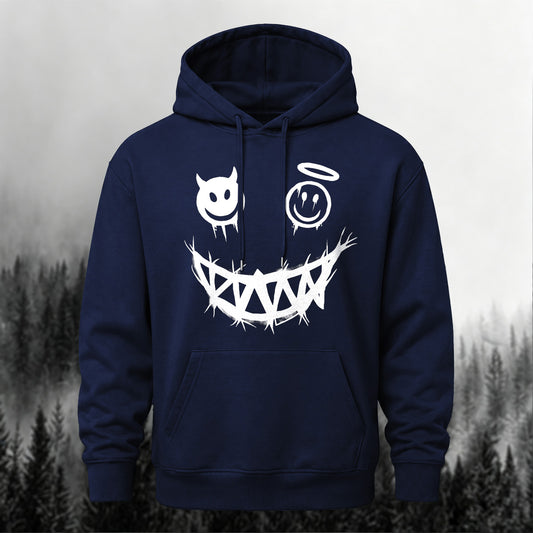 Cotton-Blend Good & Evil Spiky Smile Print Versatile Hoodie