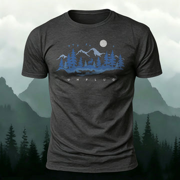 Soft Cotton Forest Sunrise Illustration Print Casual T-Shirt