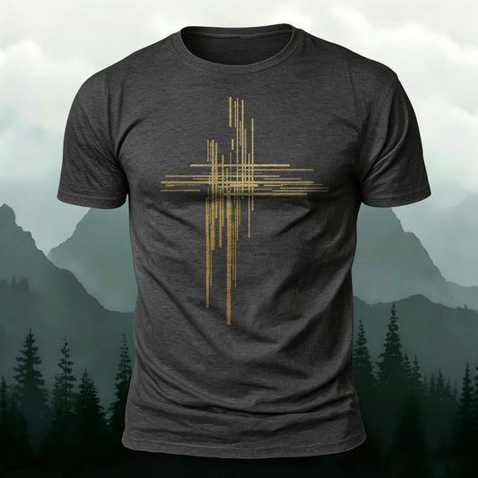 Premium Cotton Abstract Gold Cross Line Art Printed T-Shirt