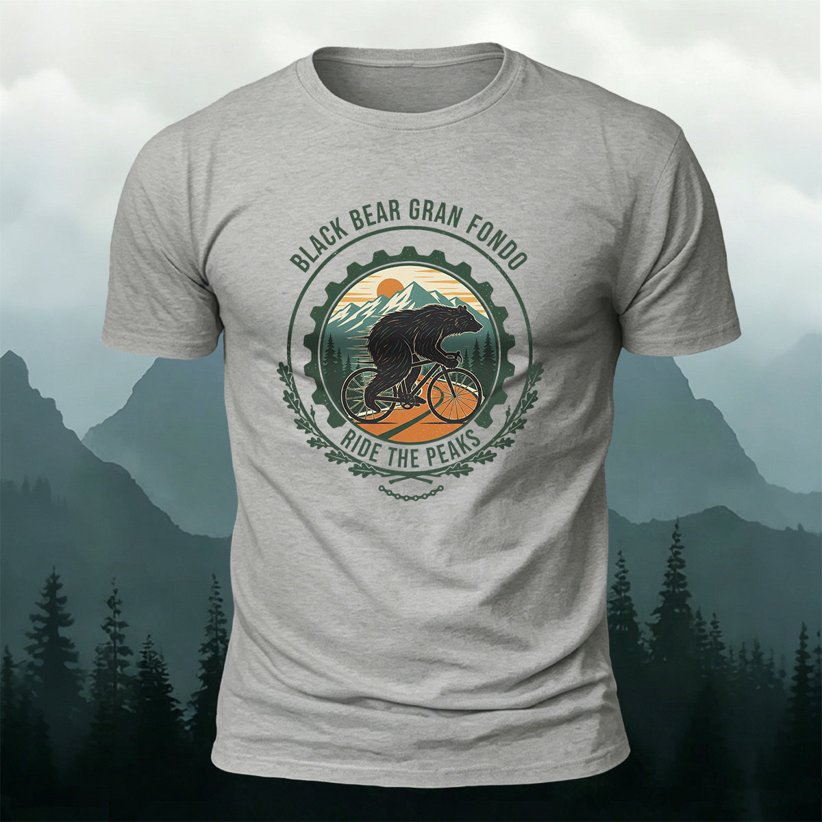 Black Bear Outdoor Cycling Round-Print Casual Cotton Tee