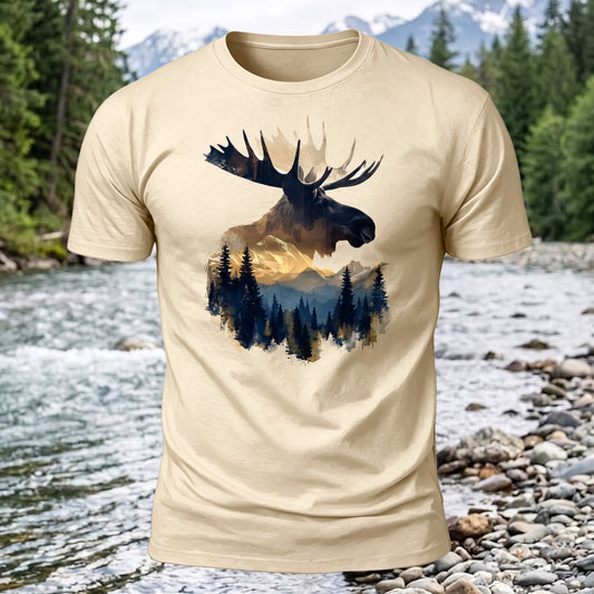 Moose Forest Printed Short Sleeve T-Shirt