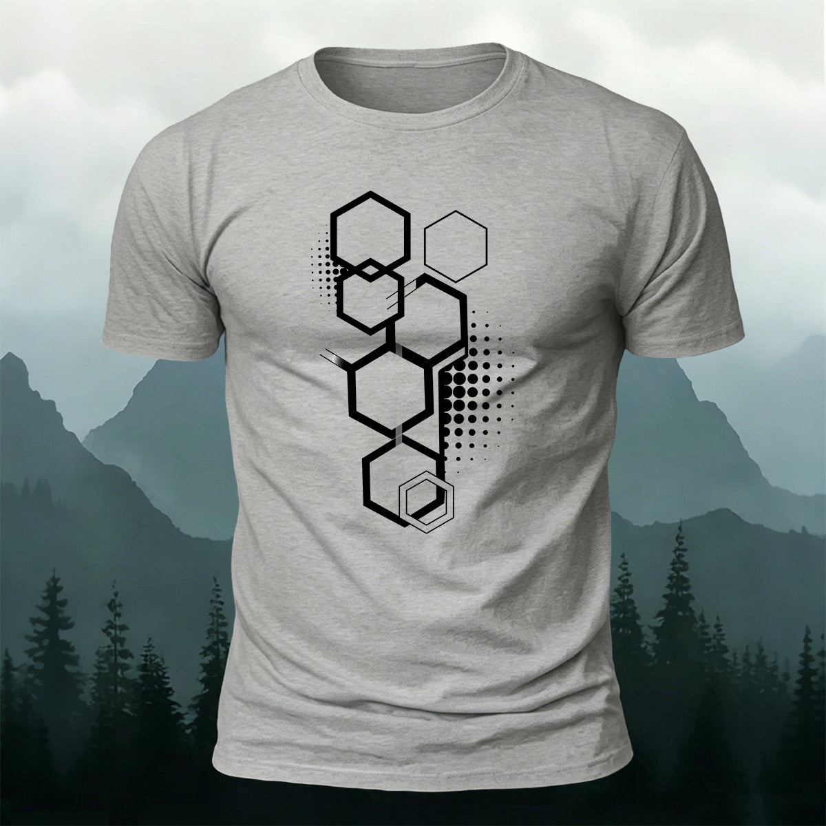 Cotton Hexagon Geometric Pattern Trendy Casual T-Shirt