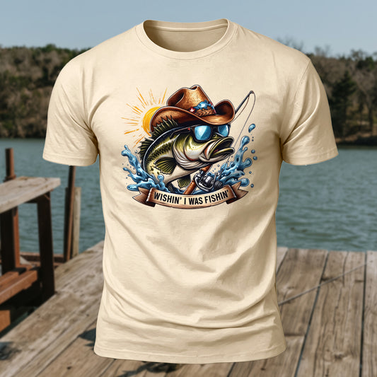 Wishing I Was Fishing Printed Short Sleeve T-Shirt
