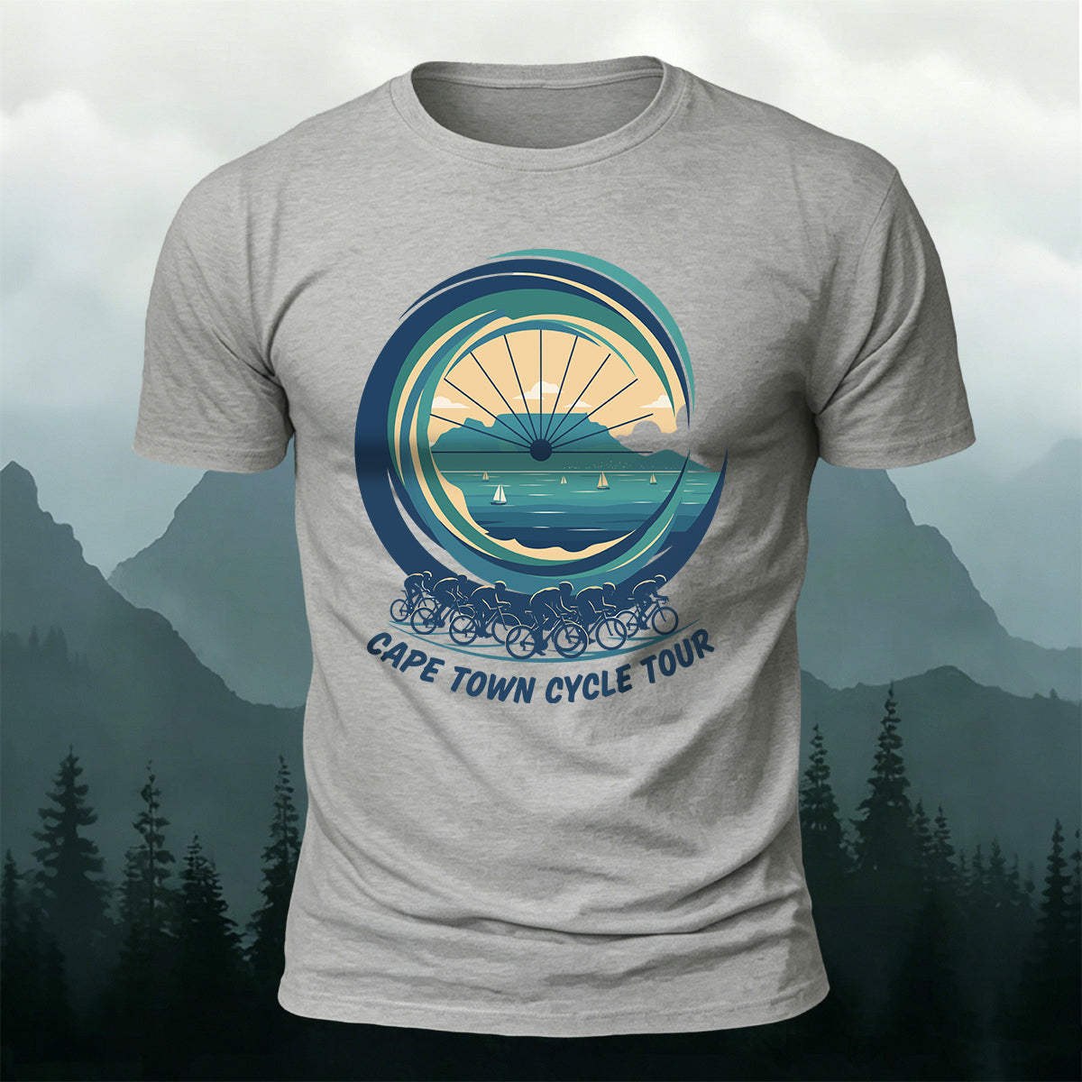 Outdoor Cyclists Round-print Casual Cotton T-Shirt