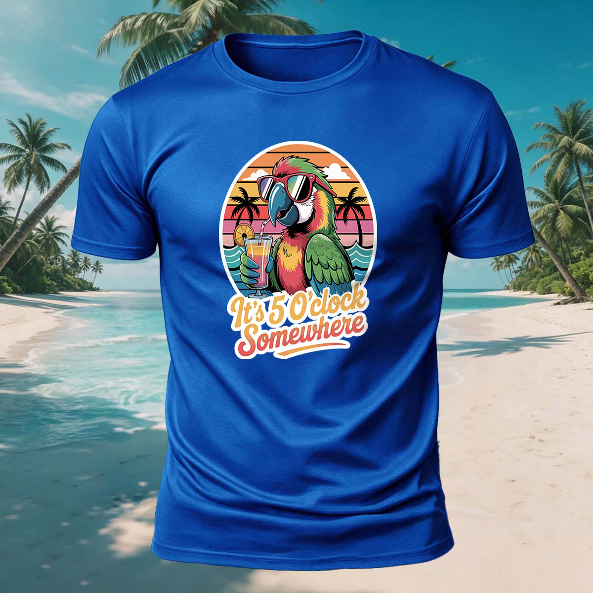 Fun Parrot Drinking Juice Casual Skin-Friendly T-Shirt