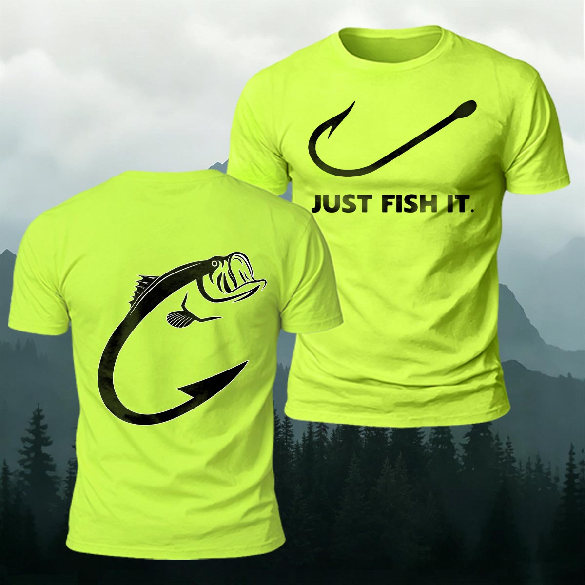 Fish and Hook Pattern Outdoor Style Casual T-Shirt