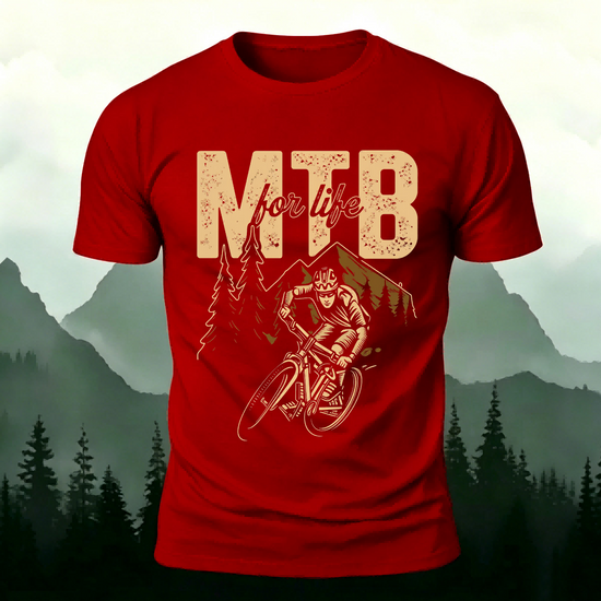Cycling Life Print Soft-touch Feel Casual T-Shirt Red