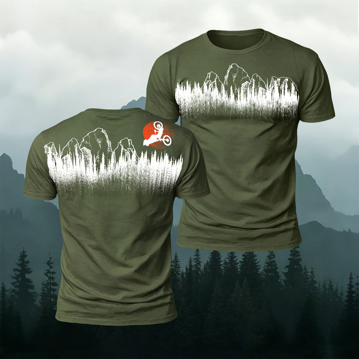 Mountain Biking Print Natural Casual T-Shirt