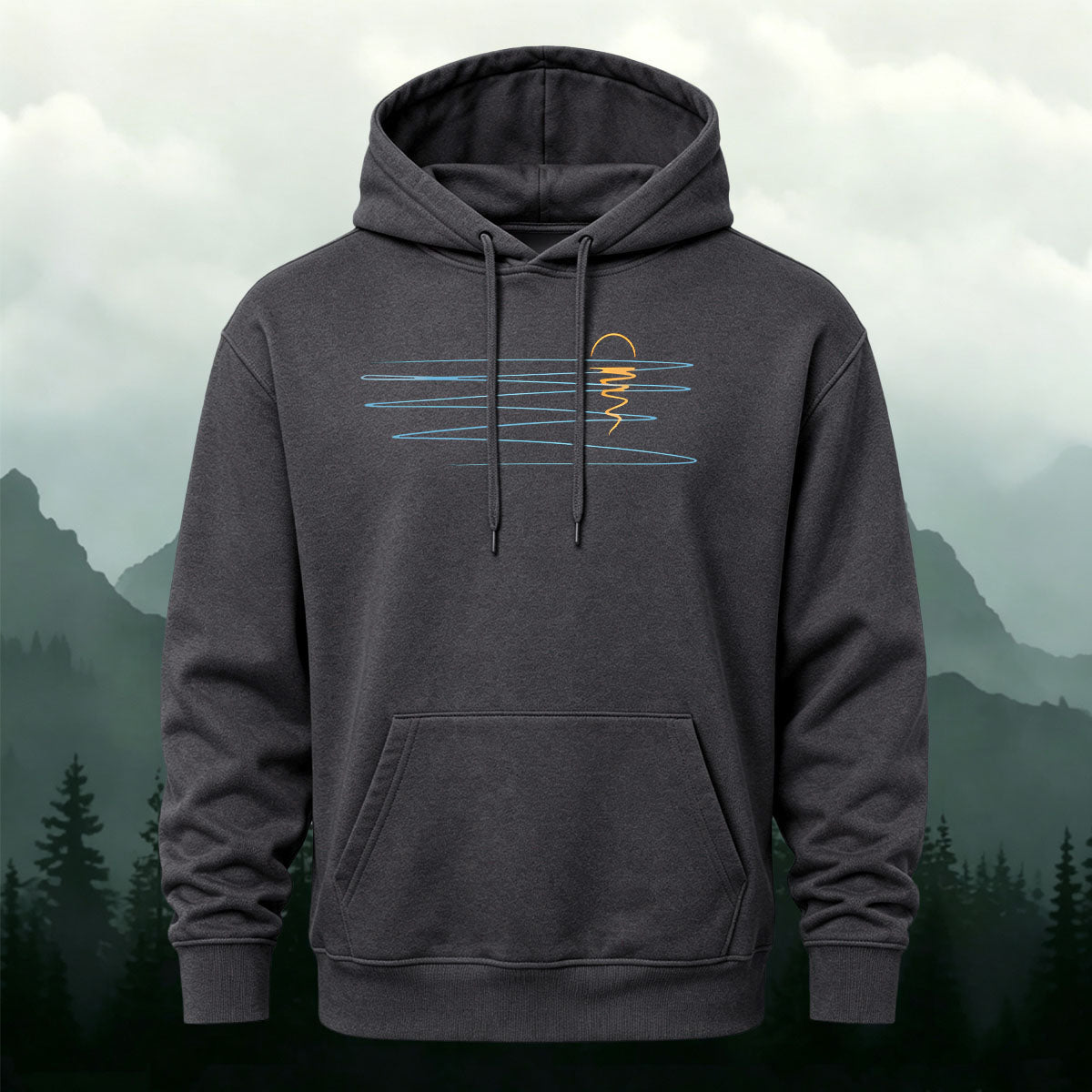 Cotton Blend Wave Geometric Print Casual Hoodie