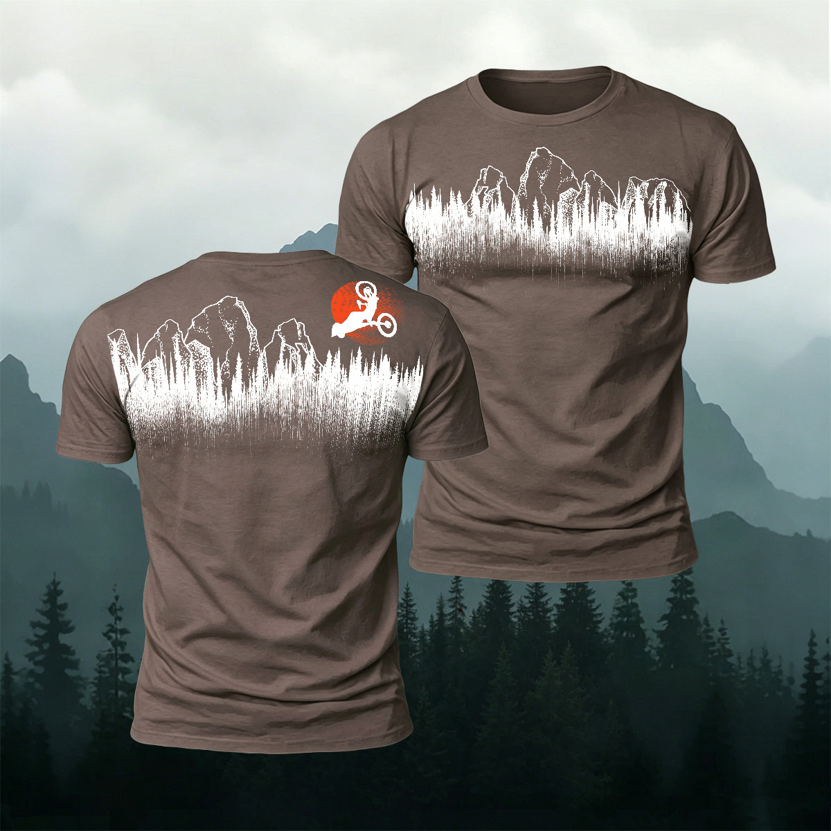 Mountain Biking Print Natural Casual T-Shirt